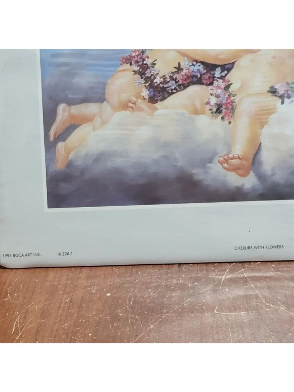 Vintage Unframed Cherubs with Flowers Art Print 1995